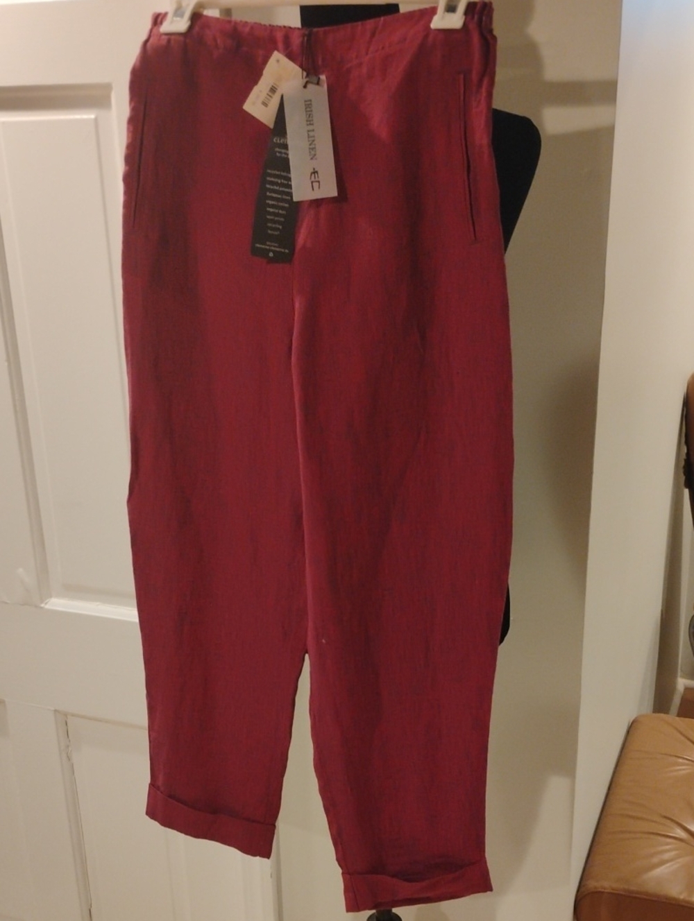 Elemente Clemente Women's Red/Purple Linen Cuffed Barrel Style Pants  4